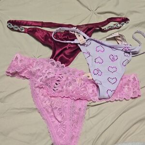 Victoria's Secret Three-Piece Thong Set - Pink, Burgundy & Lavender